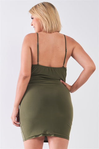 Plus Size Sleeveless Silky Cowl Neck Bodycon Cami Mini Dress Look Up Deals