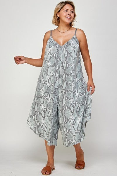 Plus Size Snakeskin Cropped Wide Leg Jumpsuit Look Up Deals