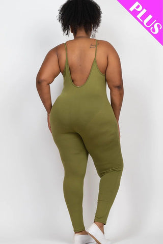 Plus Size Solid Bodycon Cami Jumpsuit Look Up Deals