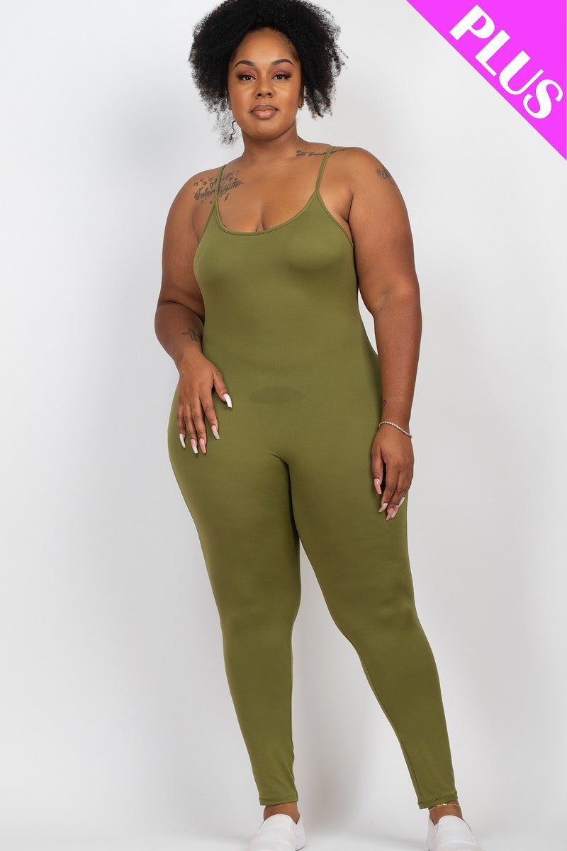 Plus Size Solid Bodycon Cami Jumpsuit Look Up Deals