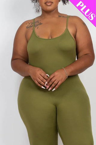 Plus Size Solid Bodycon Cami Jumpsuit Look Up Deals