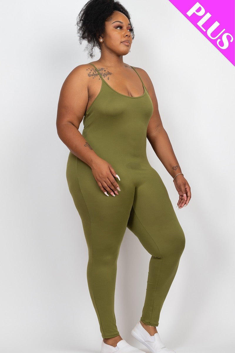 Plus Size Solid Bodycon Cami Jumpsuit Look Up Deals