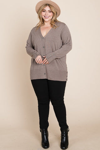 Plus Size Solid Buttery Soft V Neck Button Up High Quality Two Tone Knit Cardigan Look Up Deals