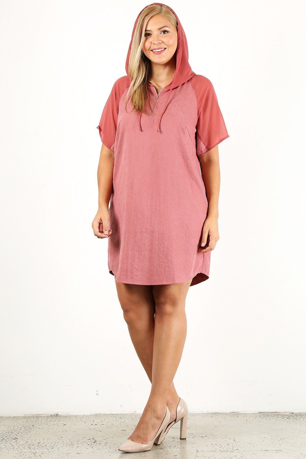 Plus Size Solid Dress With Zip-up Closure Look Up Deals