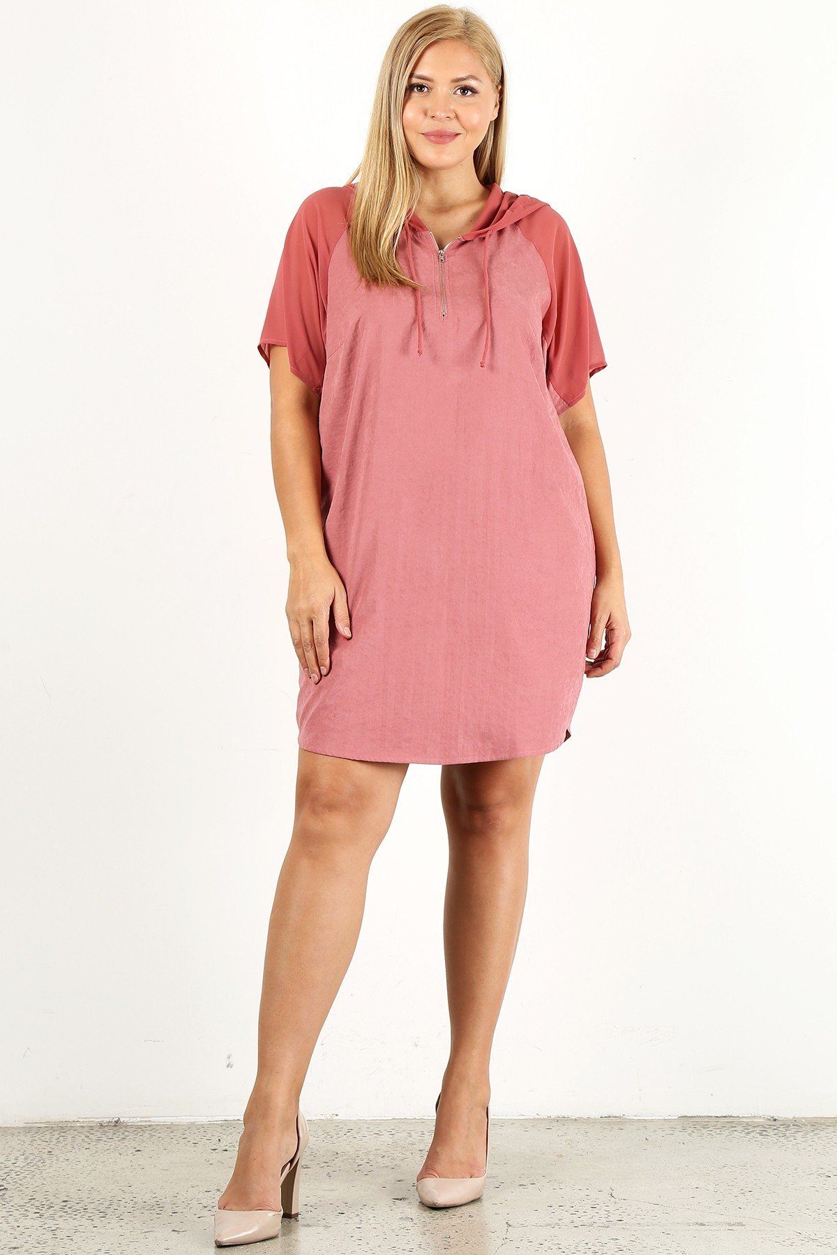 Plus Size Solid Dress With Zip-up Closure Look Up Deals