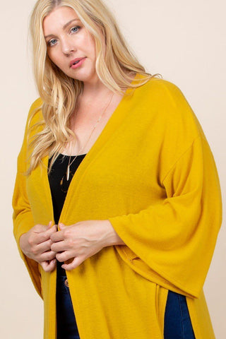 Plus Size Solid Hacci Brush Open Front Long Cardigan With Bell Sleeves Look Up Deals