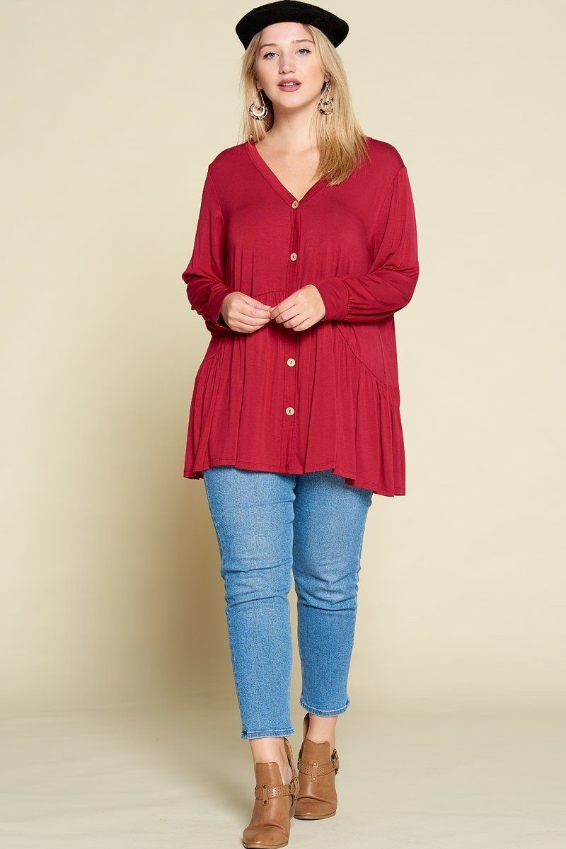 Plus Size Solid Heavy Rayon Modal Jersey Faux Button Up Look Up Deals