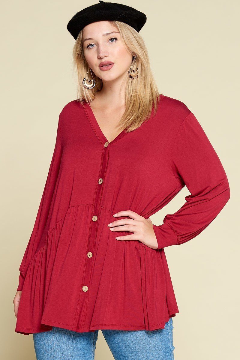 Plus Size Solid Heavy Rayon Modal Jersey Faux Button Up Look Up Deals