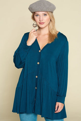 Plus Size Solid Heavy Rayon Modal Jersey Faux Button Up Look Up Deals