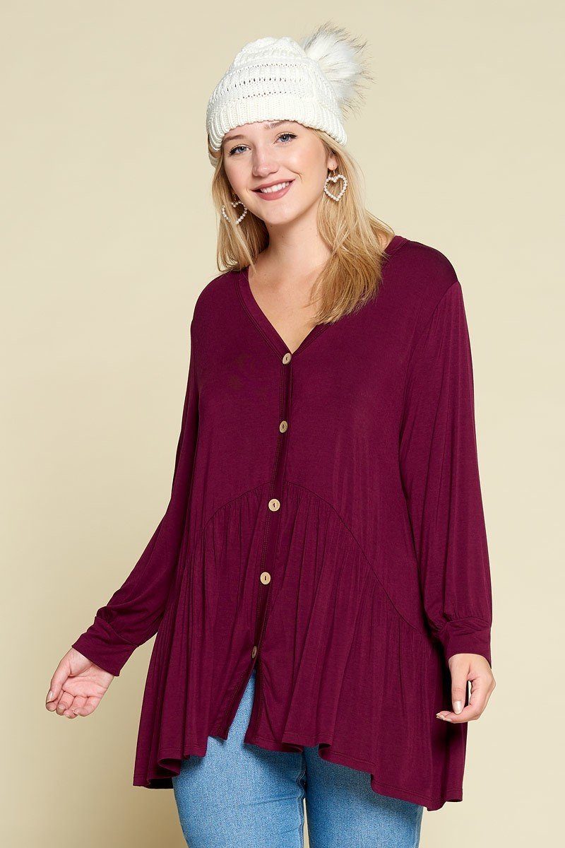 Plus Size Solid Heavy Rayon Modal Jersey Faux Button Up Look Up Deals