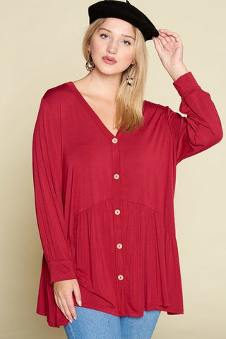 Plus Size Solid Heavy Rayon Modal Jersey Faux Button Up Look Up Deals