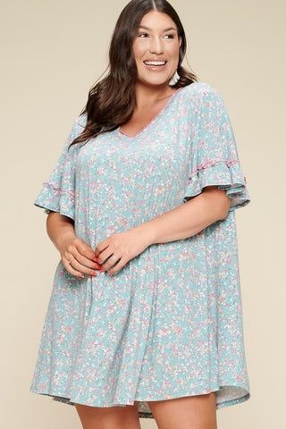 Plus Size Spring Floral Printed Lovely Swing Dress Look Up Deals