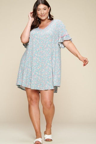 Plus Size Spring Floral Printed Lovely Swing Dress Look Up Deals