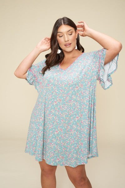 Plus Size Spring Floral Printed Lovely Swing Dress Look Up Deals