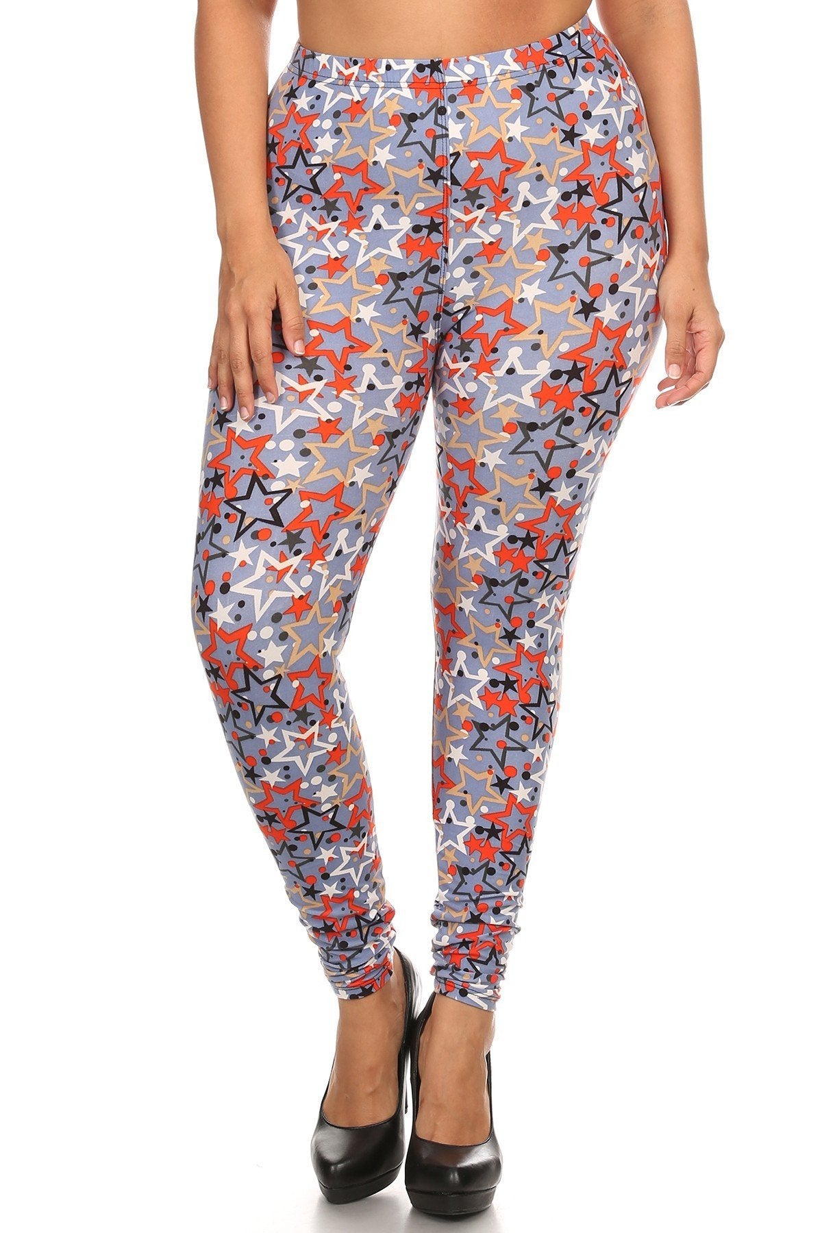 Plus Size Star Print, Full Length Leggings In A Slim Fitting Style With A Banded High Waist Look Up Deals