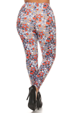 Plus Size Star Print, Full Length Leggings In A Slim Fitting Style With A Banded High Waist Look Up Deals