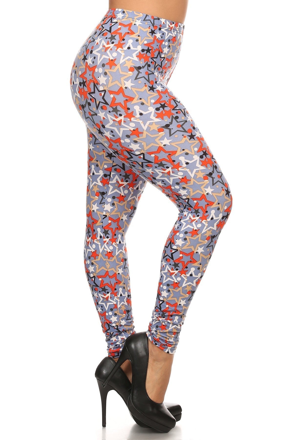 Plus Size Star Print, Full Length Leggings In A Slim Fitting Style With A Banded High Waist Look Up Deals