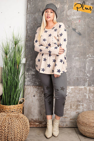 Plus Size Star Printed Poly Rayon Loose Fit Top Look Up Deals