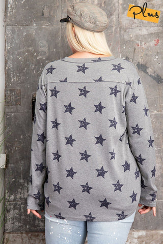 Plus Size Star Printed Poly Rayon Loose Fit Top Look Up Deals