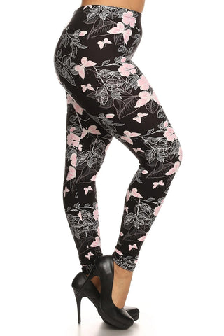 Plus Size Super Soft Peach Skin Fabric, Butterfly Graphic Printed Knit Legging With Elastic Waist Detail Look Up Deals