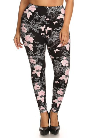 Plus Size Super Soft Peach Skin Fabric, Butterfly Graphic Printed Knit Legging With Elastic Waist Detail Look Up Deals