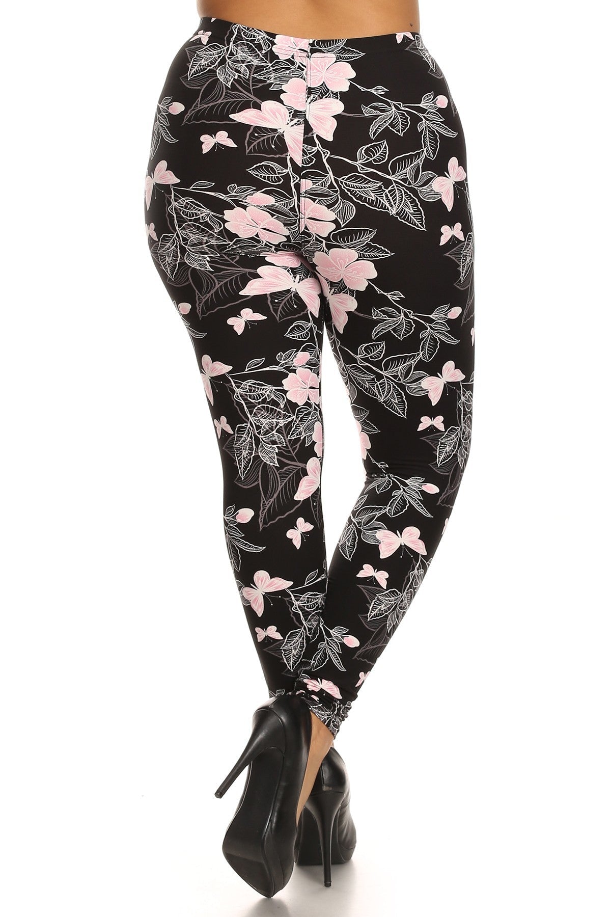 Plus Size Super Soft Peach Skin Fabric, Butterfly Graphic Printed Knit Legging With Elastic Waist Detail Look Up Deals