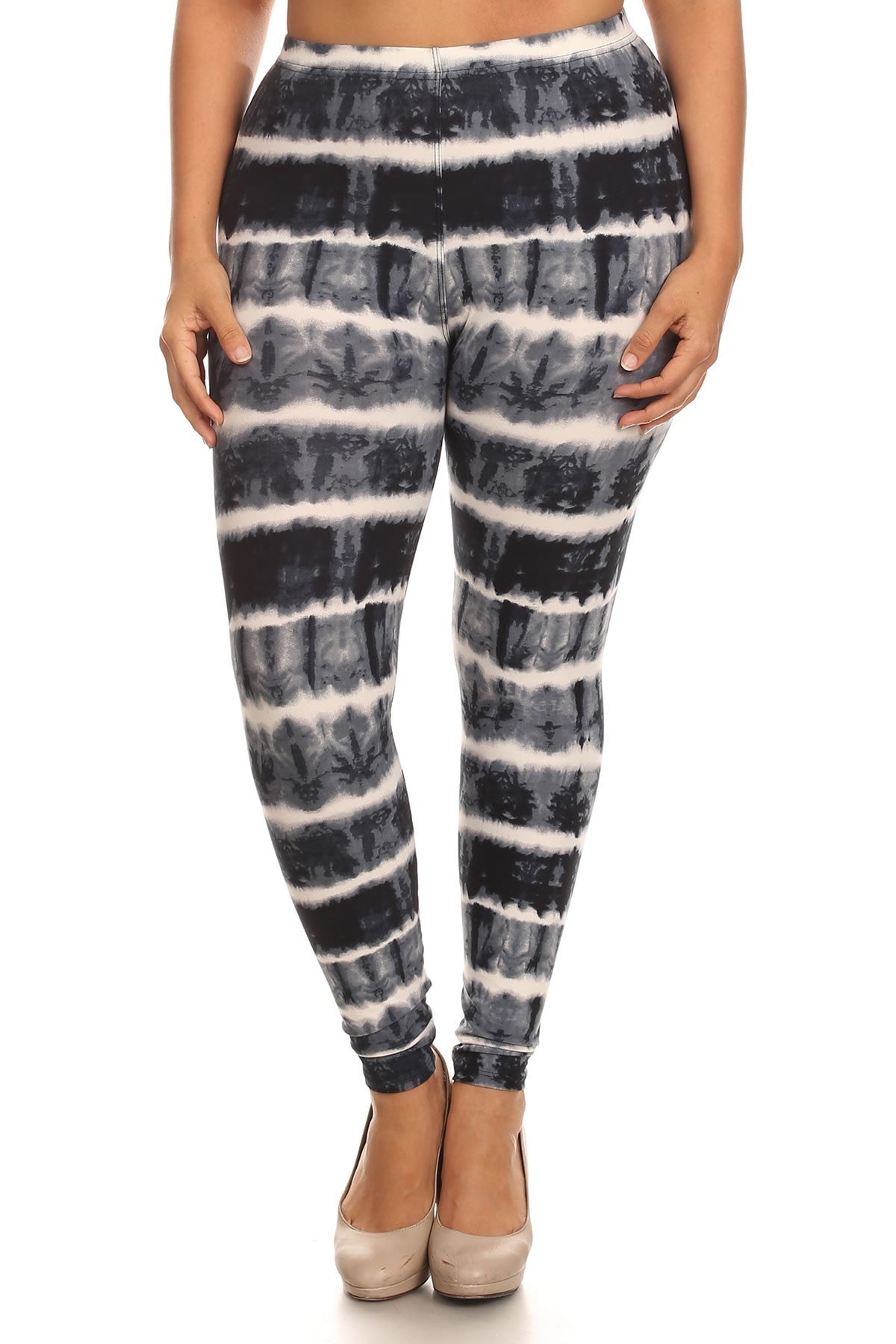 Plus Size Tie Dye Print, Full Length Leggings In A Fitted Style With A Banded High Waist Look Up Deals