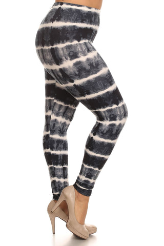 Plus Size Tie Dye Print, Full Length Leggings In A Fitted Style With A Banded High Waist Look Up Deals