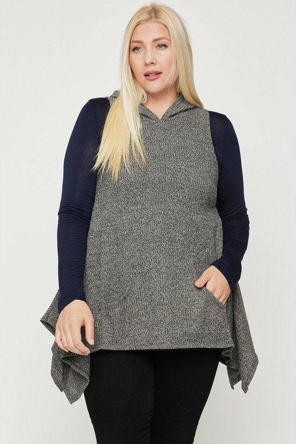 Plus Size Two Tone Knit, Sleeveless Top Look Up Deals