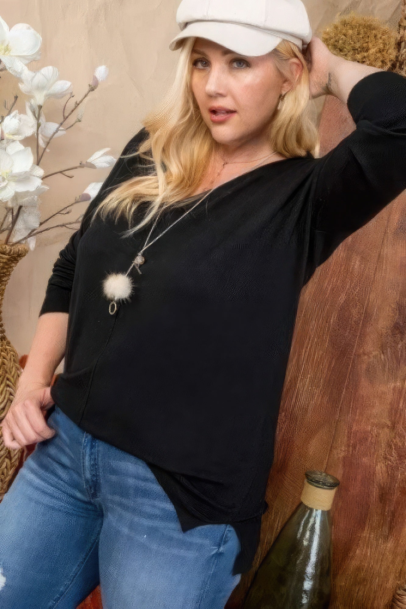 Plus Size V Neck 3/4 Sleeve Side Slit Hi-lo Sweater Look Up Deals