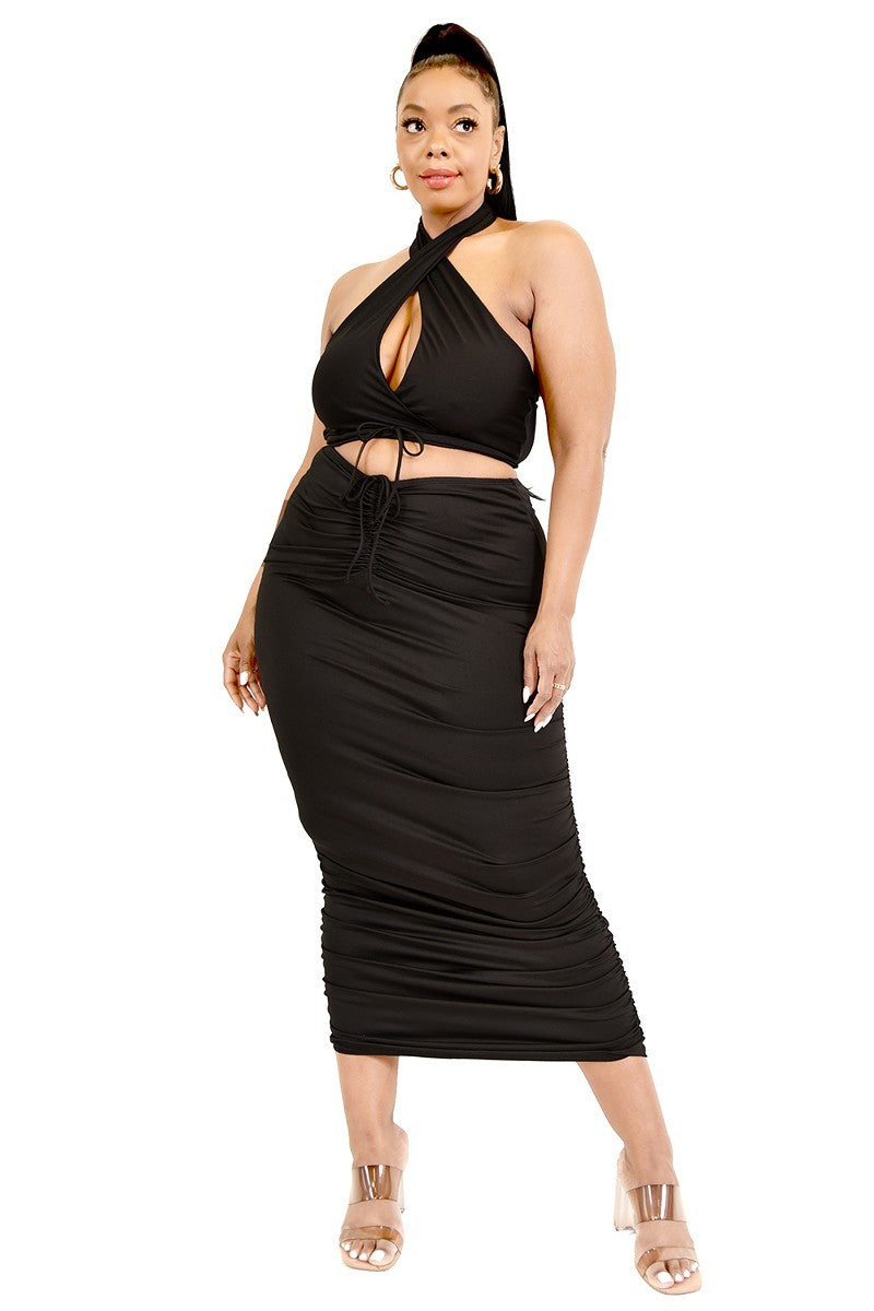 Plus Solid 2 Piece Halter Top Set Look Up Deals