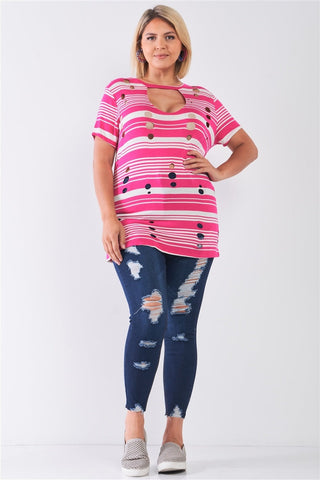 Plus Striped And Distressed Cut-out Top Look Up Deals