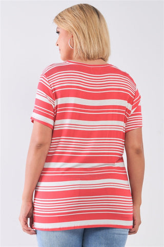 Plus Striped And Distressed Cut-out Top Look Up Deals