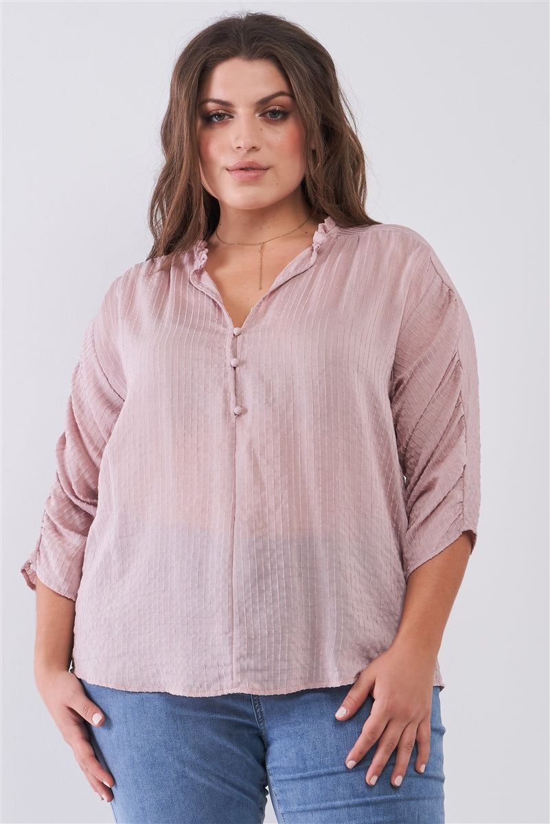 Plus Striped Frill Neck Gathered Sleeve Detail Button-down Relaxed Boho Top Look Up Deals