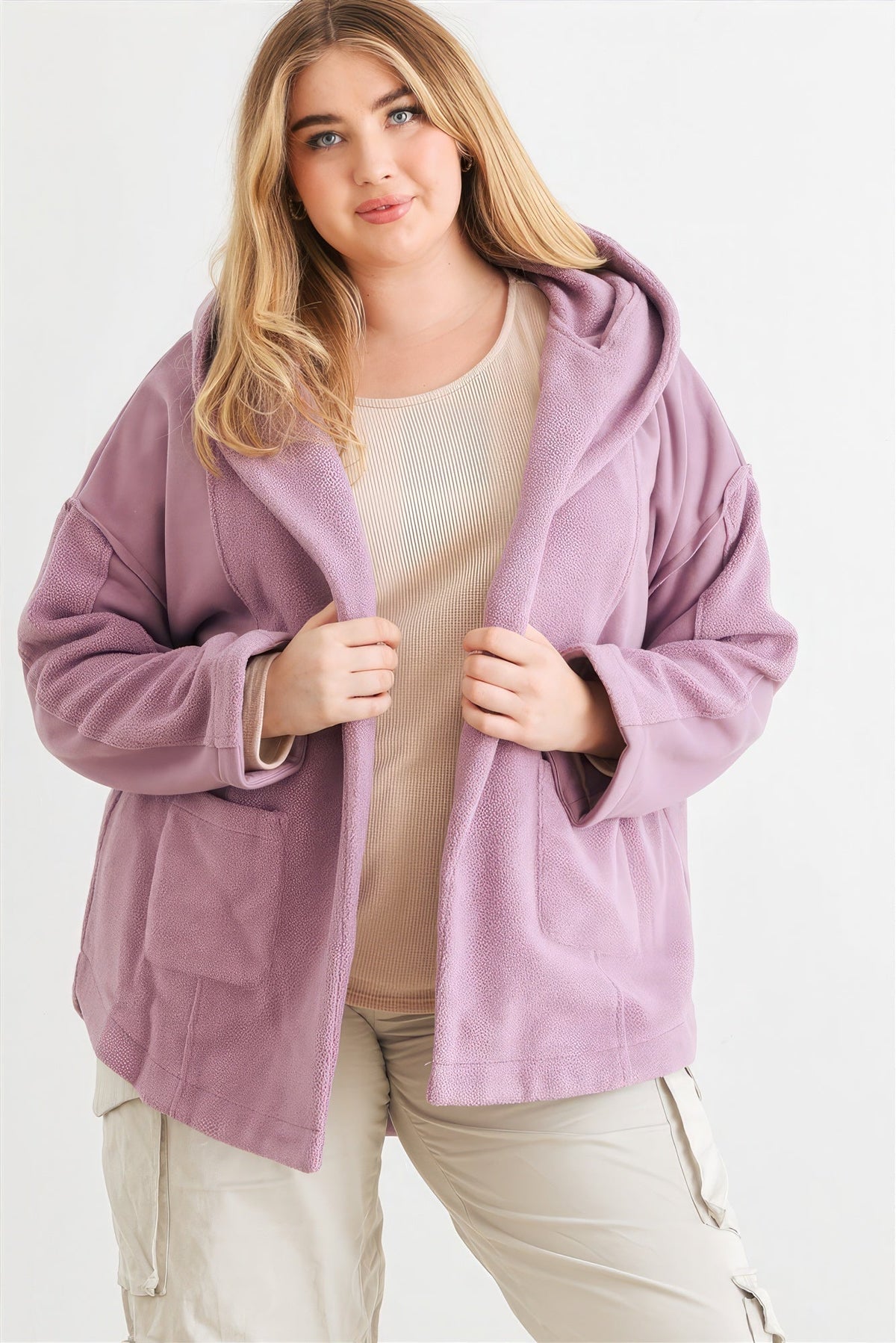 Plus Two Pocket Open Front Soft To Touch Hooded Cardigan Jacket Look Up Deals