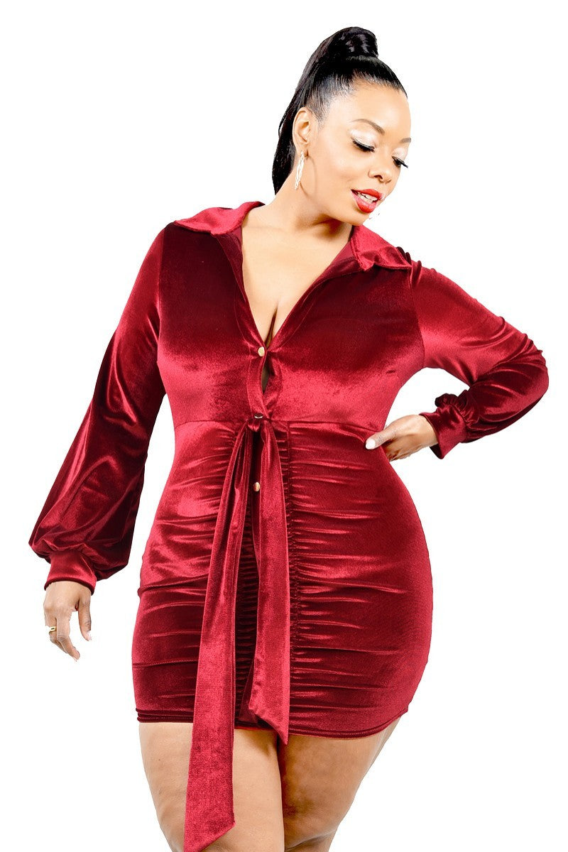 Plus Velvet Bishop Sleeve Mini Dress Look Up Deals