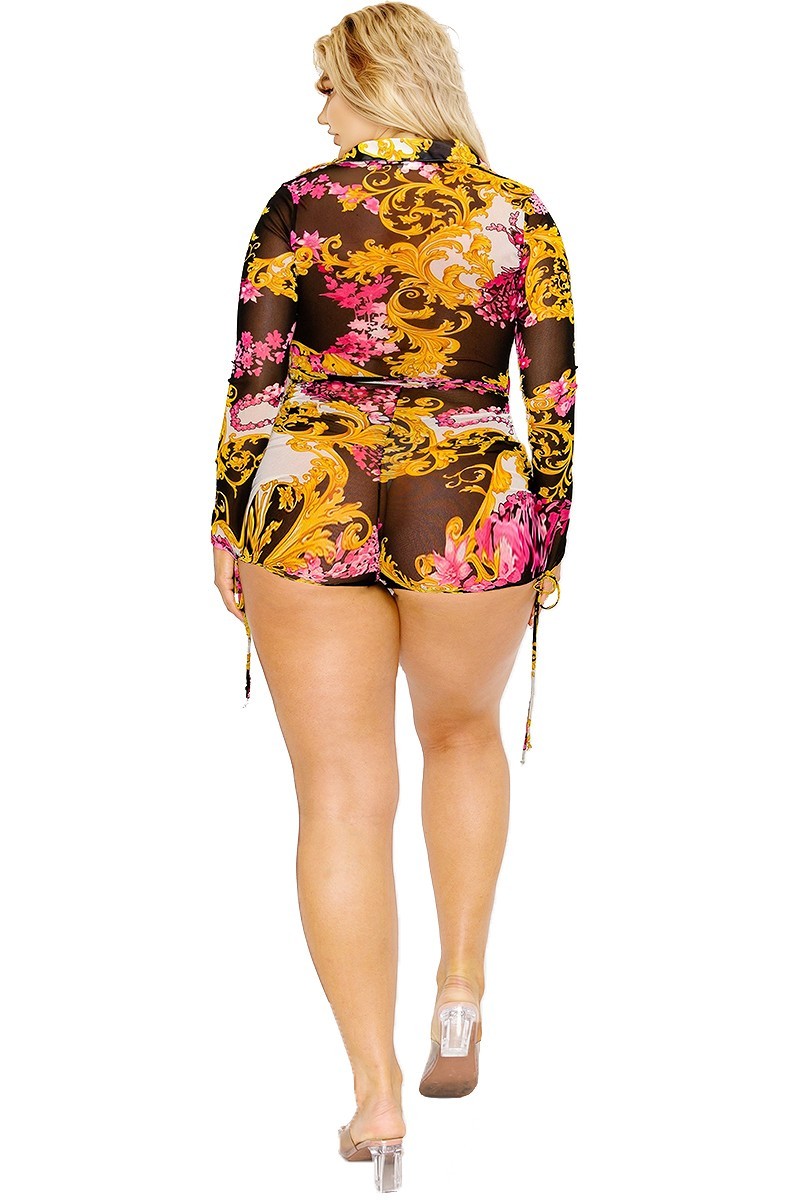 Plus gold & floral pattern print belted romer Look Up Deals