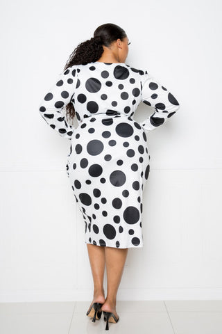 Polka Dot Drop Waist Ruched Midi Dress Look Up Deals