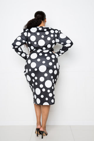 Polka Dot Drop Waist Ruched Midi Dress Look Up Deals