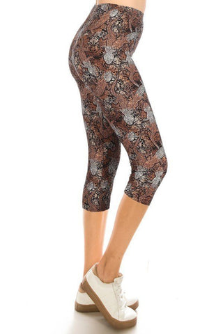 Printed, High Waisted, Capri Leggings With An Elasticized Waist Band Look Up Deals