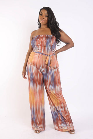 Printed Tube Jumpsuit With Self Belt Look Up Deals