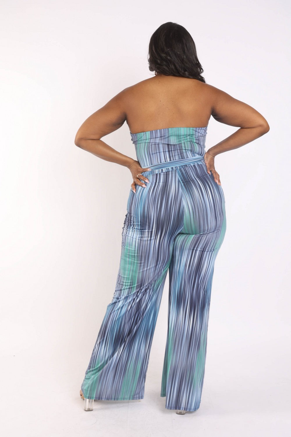 Printed Tube Jumpsuit With Self Belt Look Up Deals