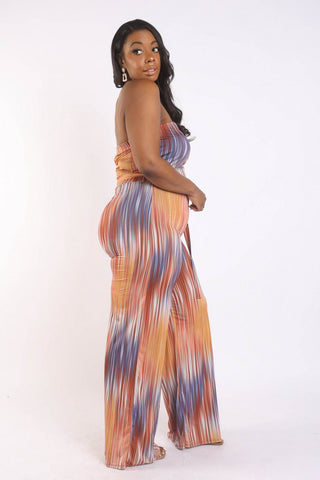 Printed Tube Jumpsuit With Self Belt Look Up Deals