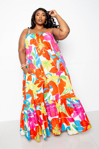 Printed Voluminous Maxi Dress Look Up Deals