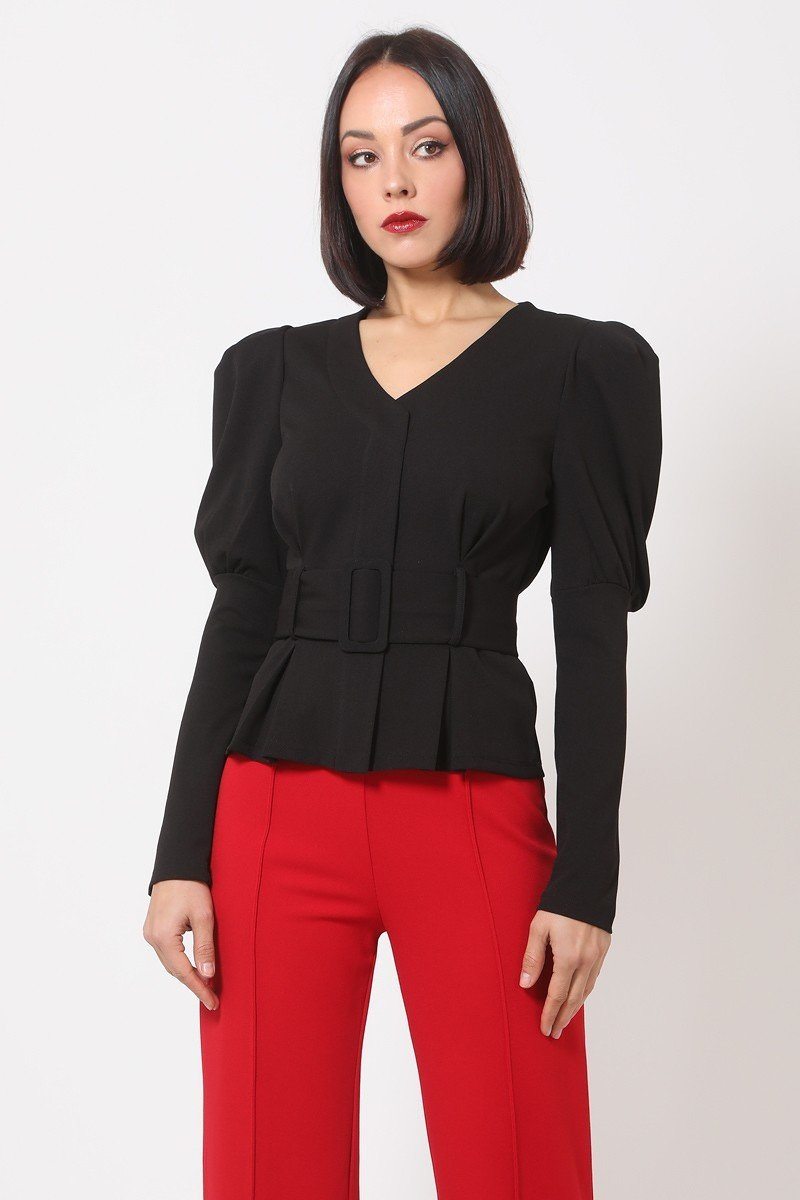 Puff Shoulder Buckle Belt Jacket Look Up Deals