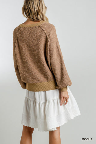 Puff Sleeve Boat Neck Sweater Look Up Deals