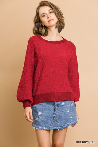 Puff Sleeve Boat Neck Sweater Look Up Deals