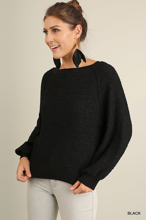 Puff Sleeve Boat Neck Sweater Look Up Deals