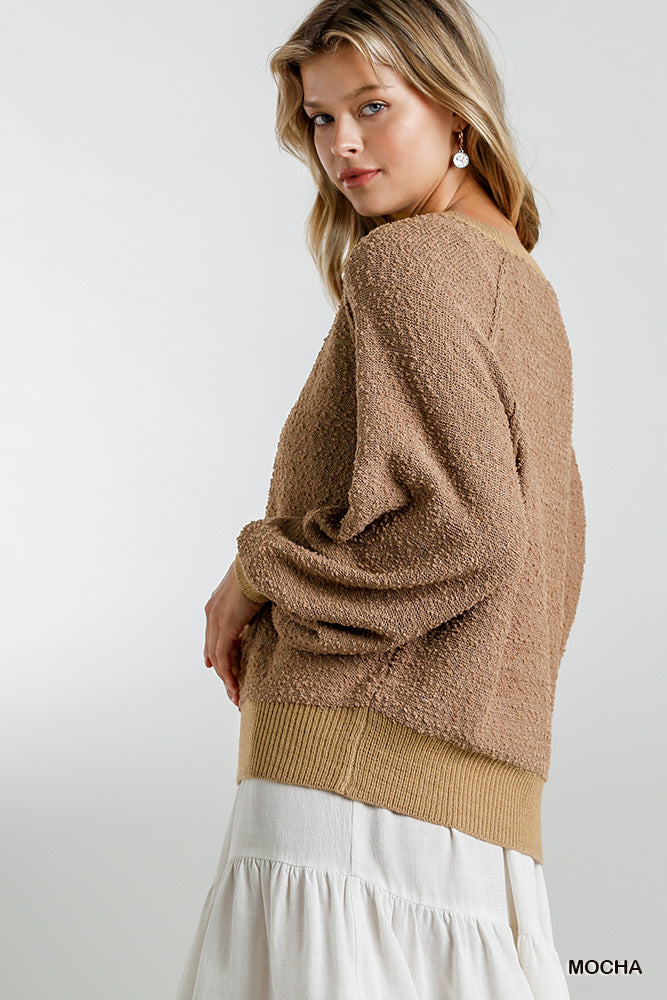 Puff Sleeve Boat Neck Sweater Look Up Deals