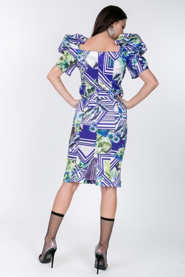 Puff Sleeve Bodycon Print Dress Look Up Deals